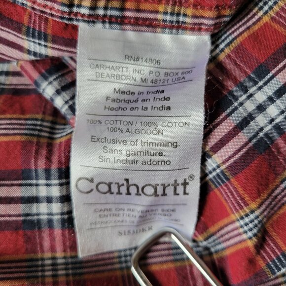 Carhartt Men’s M Button-down Long Sleeve Red Plaid Work Shirt, EUC - Picture 5 of 7
